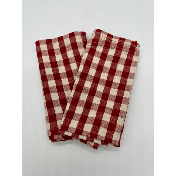 Set of 2 Red and White Gingham Cotton Napkins 17 x 16" - Picture 2 of 4